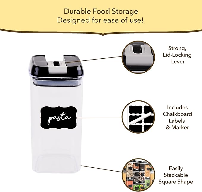 Simply Gourmet Airtight Food Storage Containers with Lids – 7 Piece Assorted Size Kitchen Pantry Organization Set, BPA-Free Clear Plastic, Stackable Containers for Cereal, Flour, Sugar, Rice, Snacks
