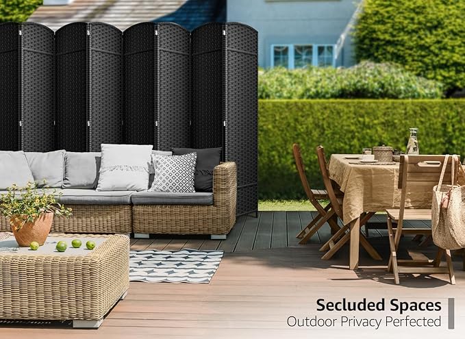 Sorbus 8-Panel Black Room Divider with Double Hinged Panels, 6 ft Tall Folding Privacy Screen