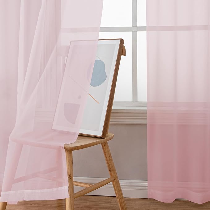 OWEINE Sheer Curtains 84 Inches Long 2 Panels Set, Rod Pocket Fimly Voile Solid Blush Window Curtain Panels for Living Room Bedroom, Soft Voile Sheer Curtains & Drapes, Total 84 Inches Width