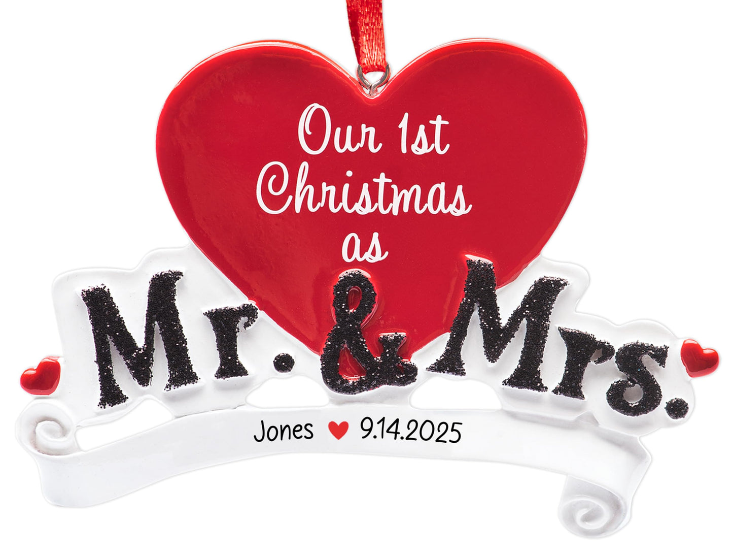UniqXmas Personalized Our First Christmas as Mr and Mrs Ornament 2025 | Customized Newlywed Heart for Xmas Tree | 1st Year Married Couple Wedding Marriage Bridal Shower Custom Keepsake Gift