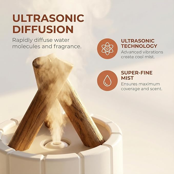 Aesthetic Campfire Essential Oil Diffuser, USB Rechargeable Wood Stack Humidifier with Remote, 7-Color Flame Light, Portable Aroma Diffuser for Home Office Decor, Unique Zen Gift (2, White, Black)