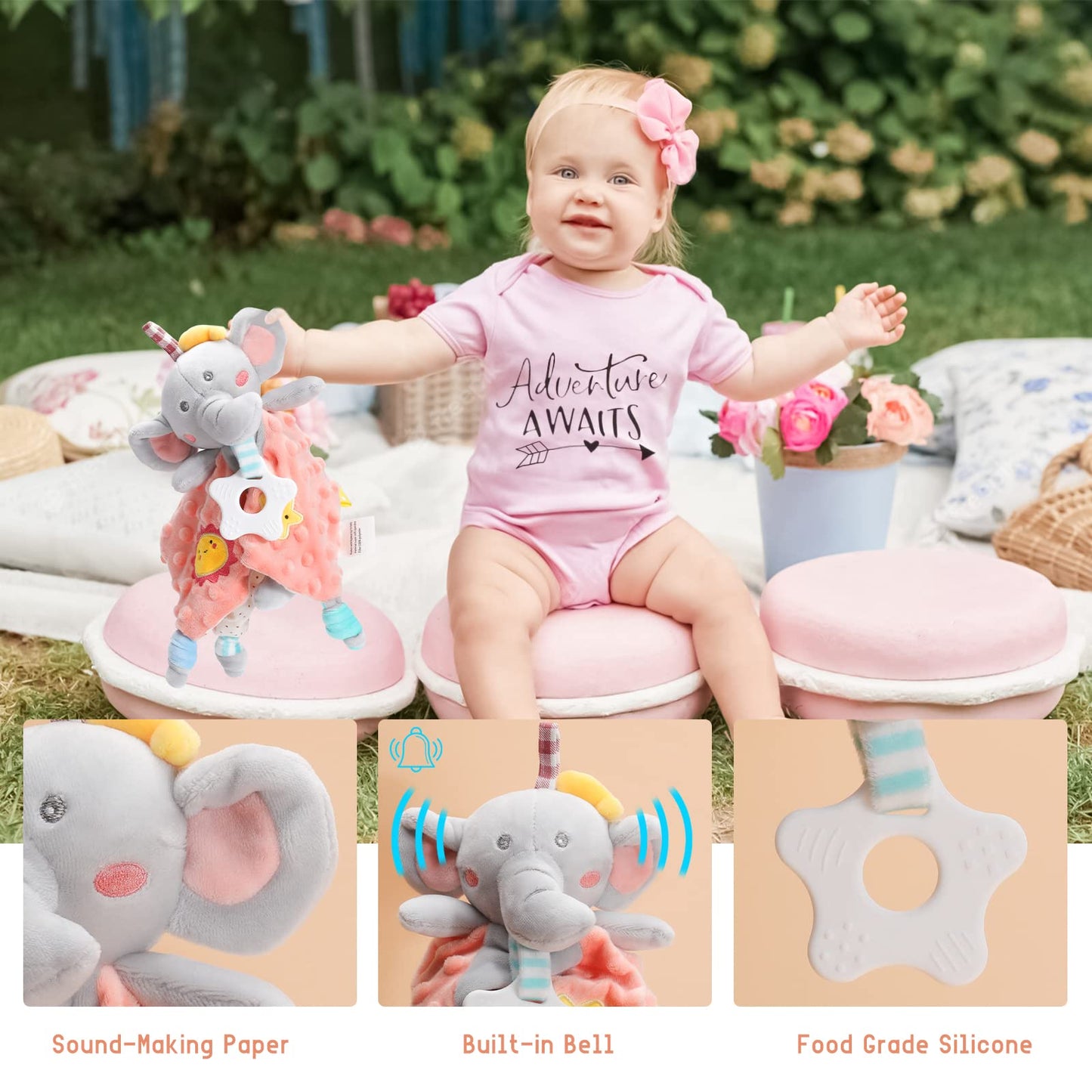Baby Girl Gifts,Baby Shower Gifts for Girls,New Born Baby Girls Gift,Baby Girl Gift Basket,Unique Baby Gift Essential,Gender Reveal Gifts,Rattle Swaddle Blanket Baby Girl Gifts