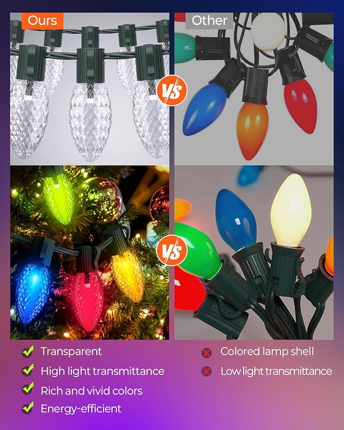 YAYZA! Smart C9 Christmas Lights Outdoor, 200 LED 130 FT RGB C9 String Lights with APP & Remote Control, 105 Modes, Music Sync, Connectable Waterproof Christmas Lights for Roofline Patio Xmas Decor