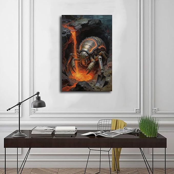 Framed Steampunk Mechanical Trilobite Wall Art - Volcanic Underwater Retro Poster for Garage Apartment Decor 24x36inch(60x90cm)