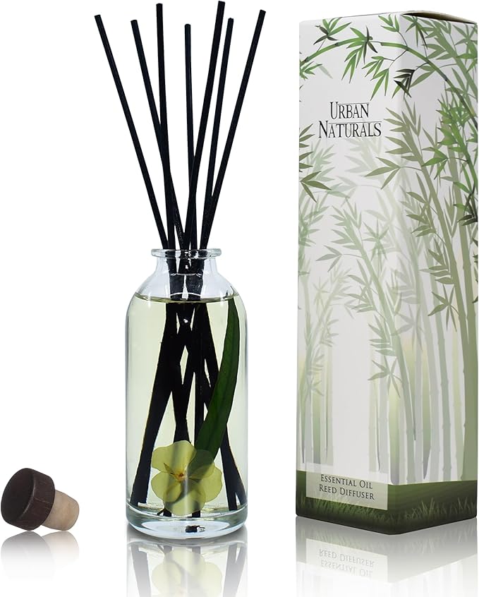 Urban Naturals Lemongrass Verbena Reed Diffuser Scented Sticks Set | (Refresh + Renew) Mind & Body Aromatherapy Collection | Essential Oil Botanical Room Scent