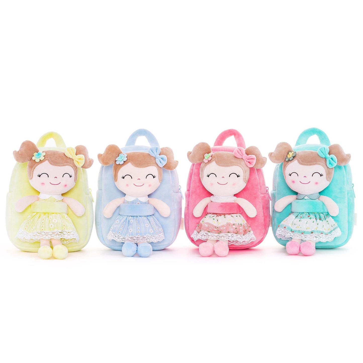 Gloveleya Kids Backpacks Girls Backpack Plush Bags with Soft Baby Doll Green 9"