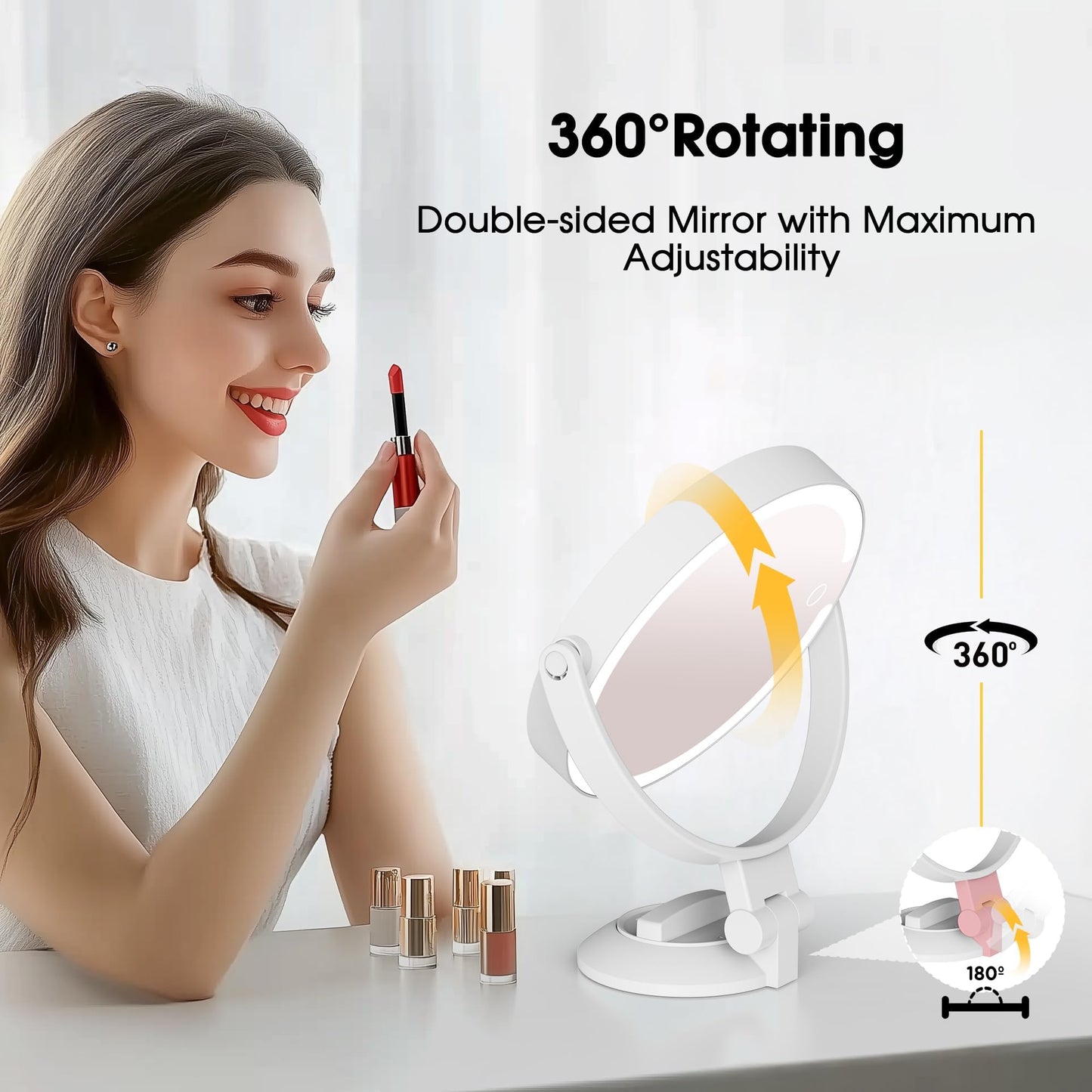 Magnifying Mirror with Light 30X, 2-Sided 30x/1x Magnifying Mirror with Suction Cup, 360° Rotation Wall Mounted Makeup Mirrors with Lights and Magnification, 3 Lighting Modes Adjustable Brightness