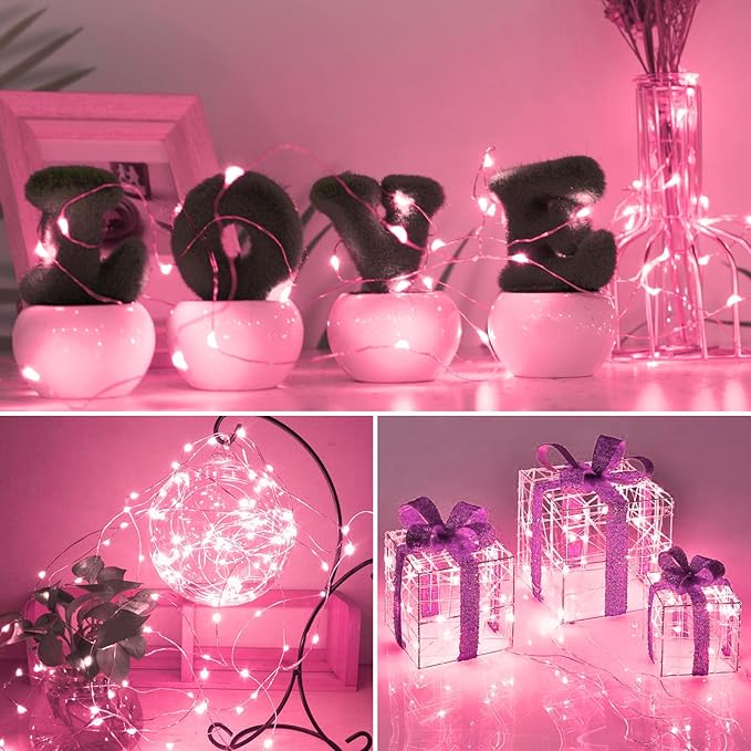 kolpop 6 Pack LED Fairy Lights Battery Operated, Mini Twinkle String Lights Battery Powered Waterproof for Christmas Mason Jars Party,Pink