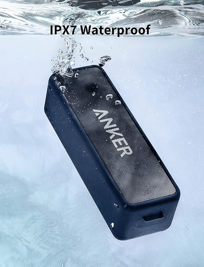 Anker Soundcore 2 Portable Bluetooth Speaker with Stereo Sound, Bluetooth 5, Bassup, IPX7 Waterproof, 24-Hour Playtime, Wireless, Speaker for Home, Outdoors, Travel- Navy Blue