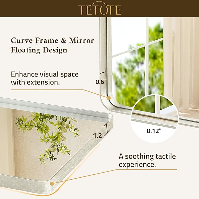TETOTE Brushed Nickel Mirror for Bathroom 24 x 36 Metal Framed Vanity Mirror, Tempered Glass, Modern Farmhouse Wall Mounted Mirrors for Decorative(Horizontal/Vertical)