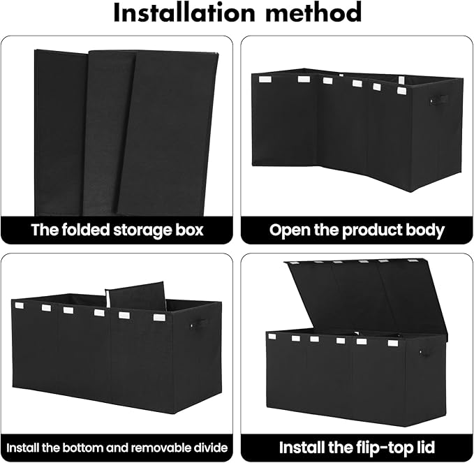 Extra Large Toy Box 167L, Sturdy Toy Storage Chest Organizer Bin Baskets with 2 Removable Divider for Boys, Girls, Kids, Nursery, Bedroom, Playroom, 35.5"x17" x17" (Linen Black)