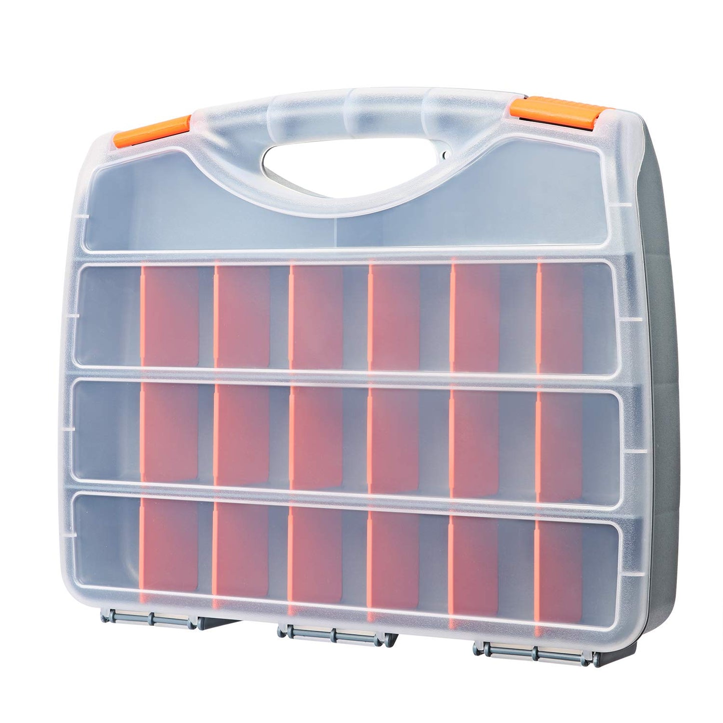 Makitoyo Hardware Storage Box Tools Organizer Container with Handle and Clear Lid, 21 Adjustable Compartments and 2 Fixed Sections,Perfect for Screws,Nuts, Bolts and Small Parts,15"L x 12.9""W x 2.9""H"