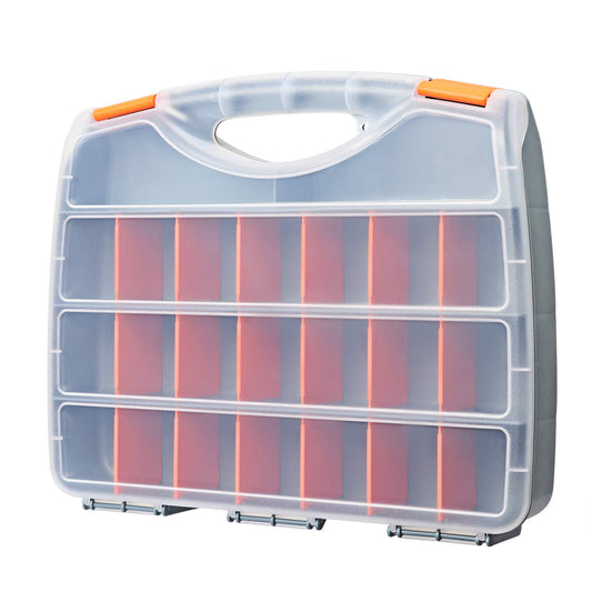 Makitoyo Hardware Storage Box Tools Organizer Container with Handle and Clear Lid, 21 Adjustable Compartments and 2 Fixed Sections,Perfect for Screws,Nuts, Bolts and Small Parts,15"L x 12.9""W x 2.9""H"