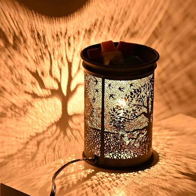 ASAWASA Metal Wax Melt Warmer with Light Bulb Electric Candle Burner Melter Fragrance Warmer for Home Office Bedroom(4.57 * 4.57 * 6.38)