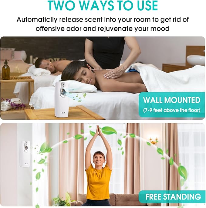 Automatic Air Freshener Spray Dispenser ZvnFi,Custom Timing (Day/Night/24H, 5/10/15/30 min interval),Wall Mounted or Free Standing,for Home and Commercial,Compatible with Glade Refill Can,White