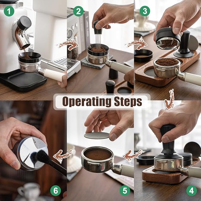 7 PCS Espresso Accessories Kit, Espresso Tamping Station, Coffee Tamper, Coffee Distributor, WDT Tool, Puck Screen, Dosing Funnel, Cleaning Brush, Barista Tools Set (58mm)
