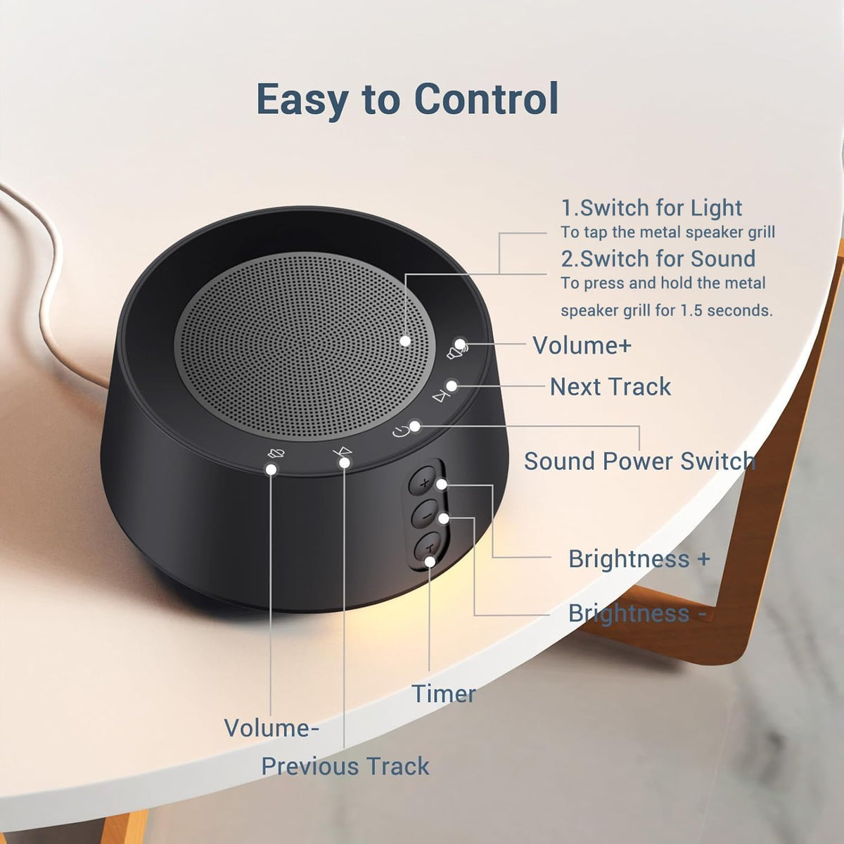 BGOVERSS White Noise Sound Machine with 20 Soothing Sounds, 10 Colors Night Light Sleep Machines Home Office Travel, 5 Timers and Memory Feature Sound Machine for Nursery Baby Kids Adults (Black)