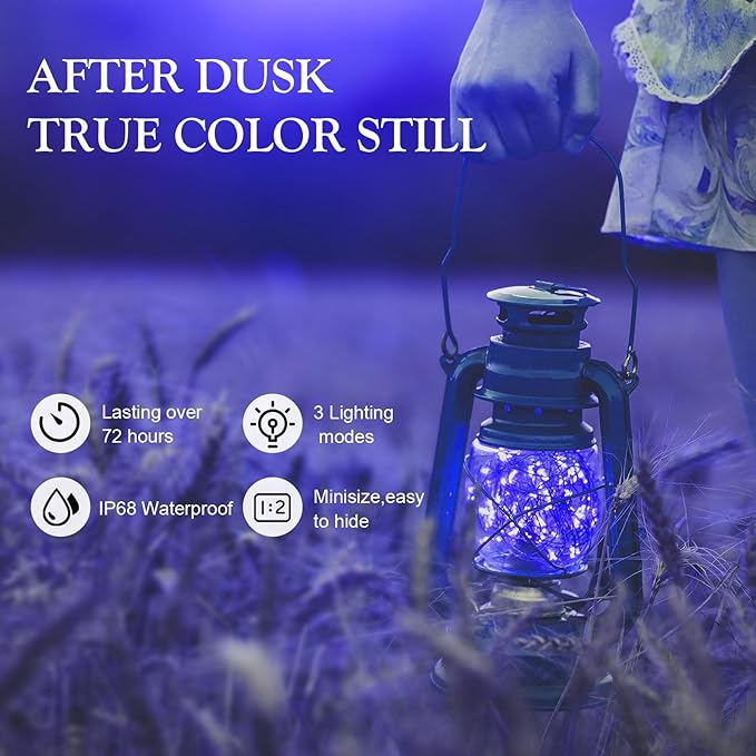 Aogist Led Fairy Lights 3 Modes Battery Operated String Lights Waterproof Silver Wire 7 Feet Firefly Starry Moon Mason Jar Lights for DIY Wedding Party Christmas (Blue, 12 Pack)