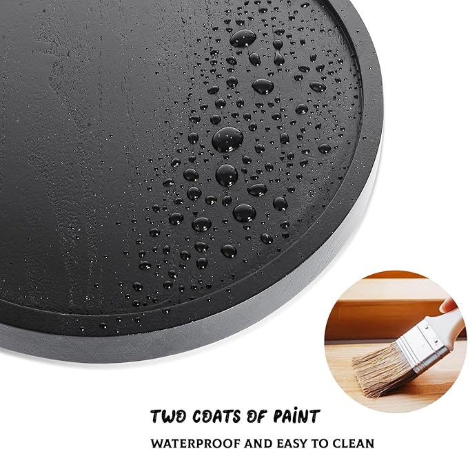 Round Decorative Tray Wood Bathroom Counter Organizer Farmhouse Kitchen Decor Wooden Riser for Soap Dish, Perfume, Candle, Sponge, 12" - Black