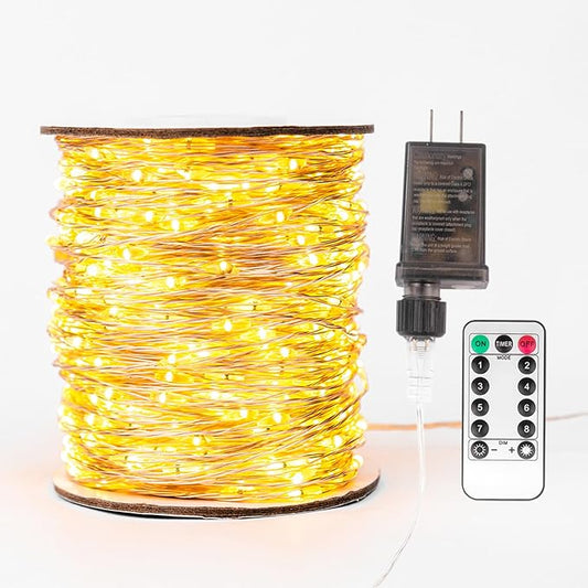 Fairy Lights Plug in,66FT 400 LEDs Waterproof Led String Lights,8 Modes Remote Twinkle Light for Bedroom Window Weddings Christmas Holiday Decoration,Silver Wire,2 Inch Led Space,Warm White