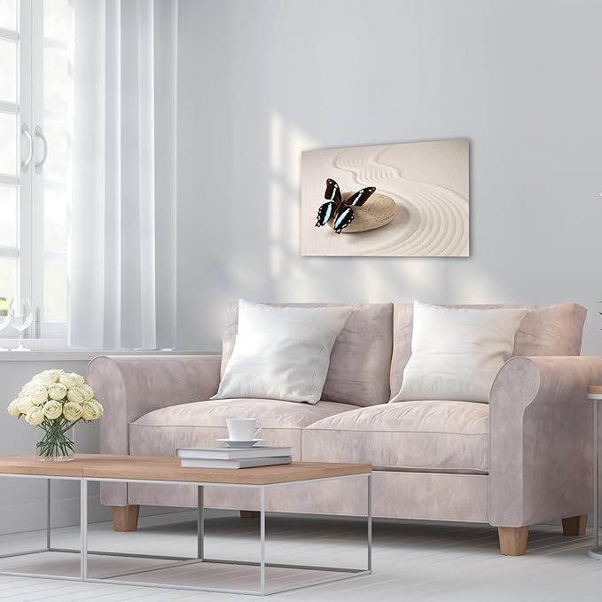 GUTTATY Zen Wall Art Decor, Modern Bathroom Zen Decor Wall Art, Canvas Wall Art for SPA Zen Room Decor, Butterfly and Pebble Relaxing Art Prints for Office & SPA Wall Decor Ready to Hang 12x18 Inches