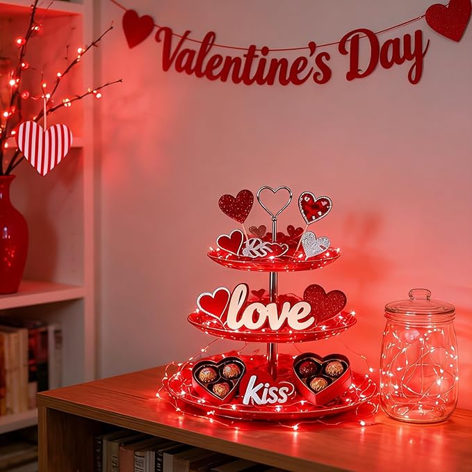 LAMPHOME 100 LED 33FT Red Valentine Lights, Valentine's Day Fairy Lights Battery Operated, Twinkle String Light Multi Functions & Timer with Remote for Christmas Bedroom Wedding DIY Centerpiece Decor