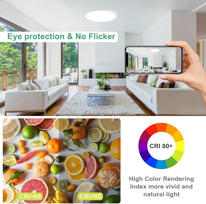 20 Inch Large LED Flush Mount Ceiling Light Fixture,45W,4600LM,3000K/4000K/6000K CCT Selectable,0.9 inch Super Slim Round Ceiling Light for Bedroom,Hallway,Kitchen (Dimmable White 1PK)