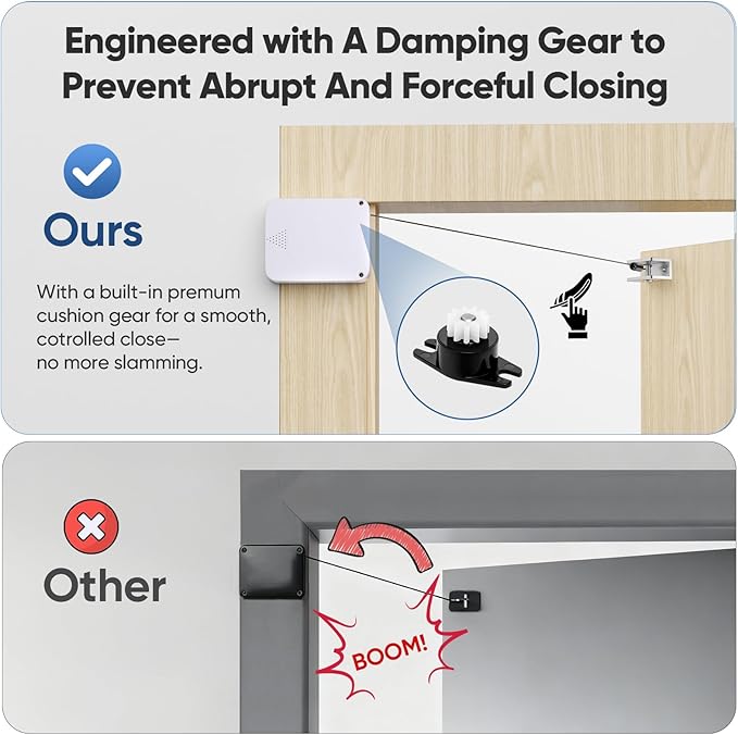 LAKIRA Retractable Automatic Door Closer with Anti-Slam Function - No-Screw Install for Standard, Screen & Sliding Doors - S304 Steel Cable with Powerful 3.5lb Closing Force (1 Pack White)