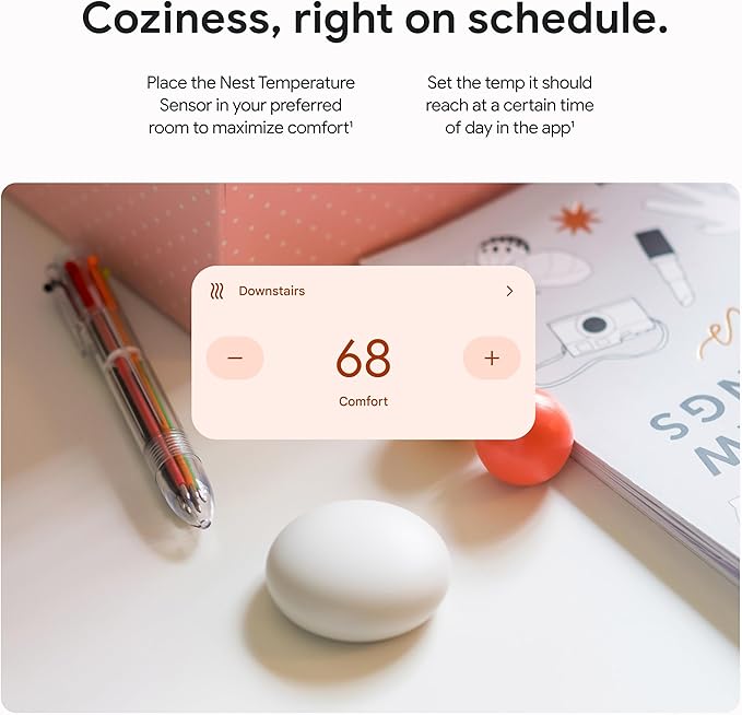 Google Nest Temperature Sensor (2nd Gen) 3 Pack - Room Comfort Sensor with Scheduling - Works with The Nest Learning Thermostat (3rd and 4th Gen) and Nest Thermostat E - Porcelain