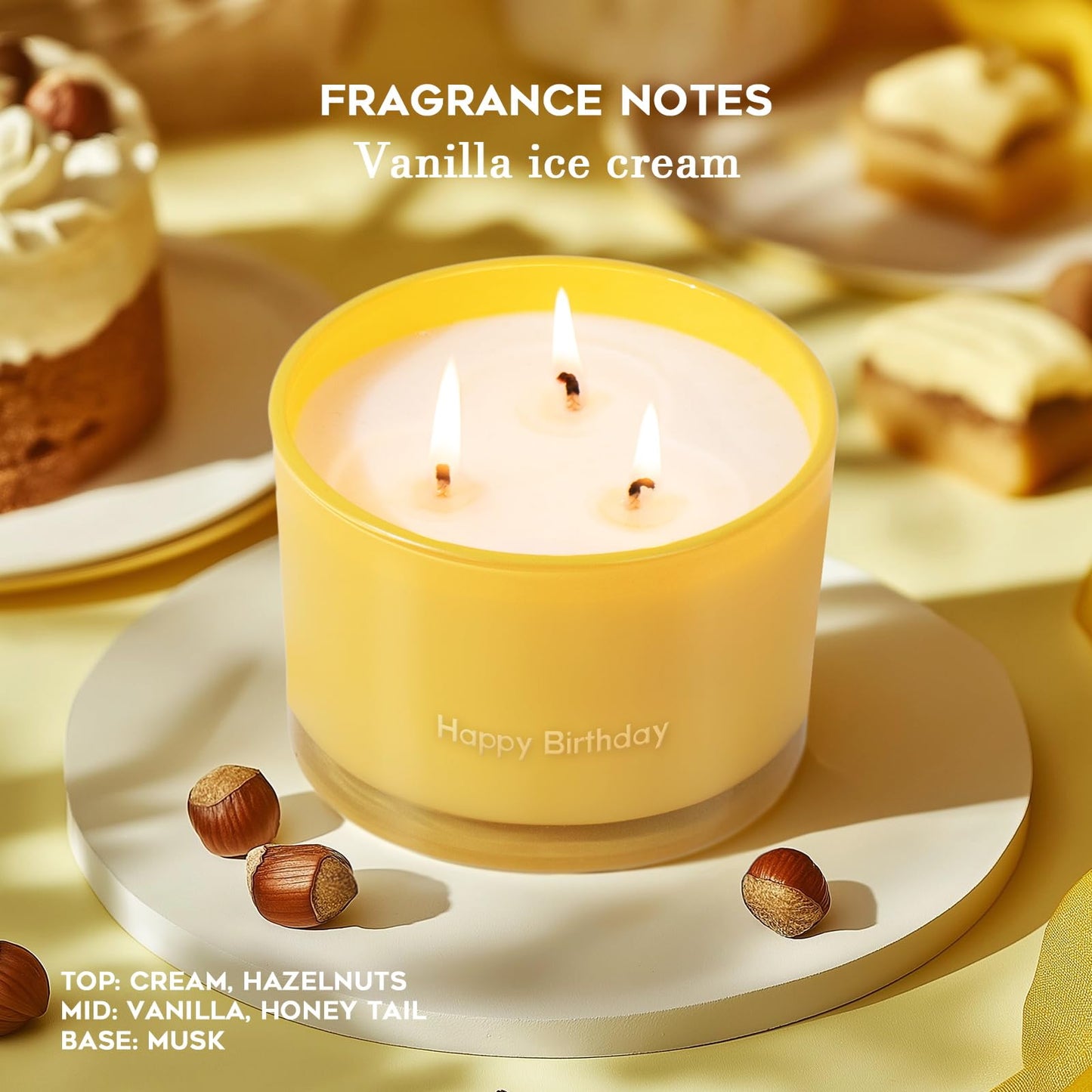 KONNI 3 Wick Vanilla Scented Candles, Home Soy Candles, 12.35oz Luxury Relaxing Aromatherapy Candle for Women Men, 50 Hours Long Lasting Clean Burning Jar Candle, Romantic Birthday Gift for Lover