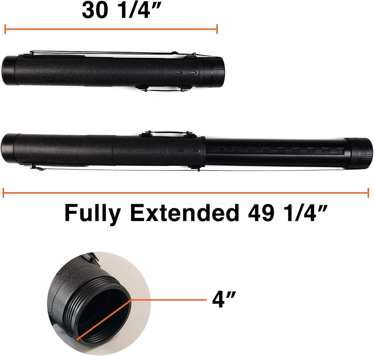 CALPALMY 2-Pack Extendable Poster Tubes Expand from 30.5” to 49” with Shoulder Strap and Handle | Carry Documents, Blueprints, Drawings and Art | Black Portable Durable Round Storage Cases
