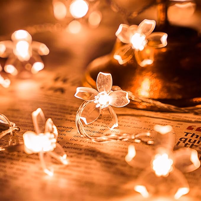 Decorative Flower String Lights Plug in for Bedroom, Connectable 33ft 100 LED Soft Cherry Blossom Fairy Light for Patio Room Dorm Wedding Party Christmas Tree Hanging Decorations, Warm White