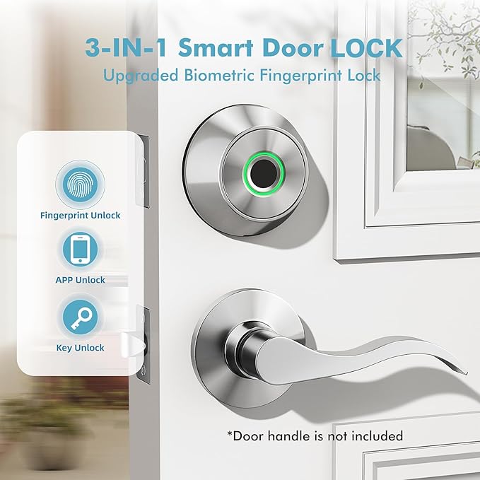 Fingerprint Keyless Entry Door Lock – Smart Deadbolt with App Control, 10-Month Battery Life, Easy Installation, Deadbolt Alternative, IP66 Waterproof, Includes 2 Backup Keys