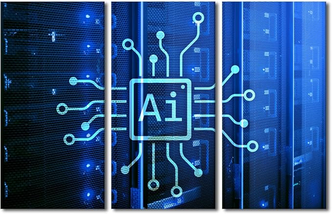 3 Pieces AI Wall Art AI Intelligence Artwork Wall Decor Canvas Wall Art Framed Wall Art Automation Prints on Canvas Wall Paintings AI Posters Home Office Room Wall Decor, 42" Wx28 H