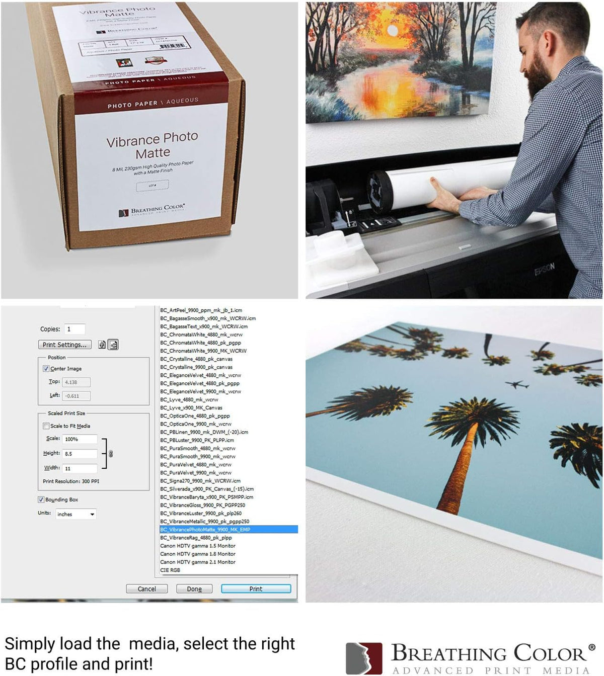 Vibrance Matte Photo Printer Paper 12 mil 230 gsm Matte Finish Premium Photo Paper Roll on 3in Core 36 in x 100 ft Works with Most Inkjet Printer Professional Makes and Models Like Epson Canon HP