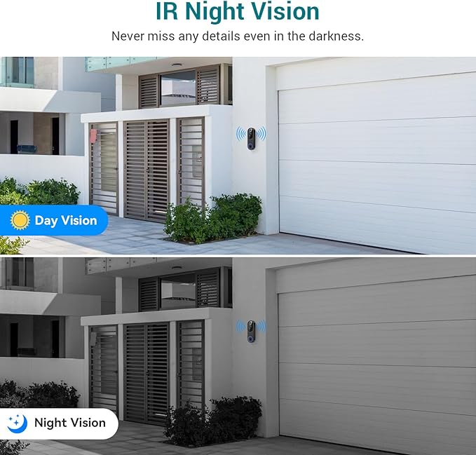 1080p Smart Video Doorbell Camera Wireless, Doorbell Receiver Included, Live View, AI Human Detection, 2.4G WiFi, Night Vision, Cloud Storage, Battery Powered, Indoor Outdoor Surveillance