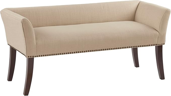 Madison Park Accent Bench, Upholstered with Nailhead Trim, & Padded Seat Entryway Bench Small, End of Bed Bench with Back, 49.5" W x 19.25" D x 23" H, Tan
