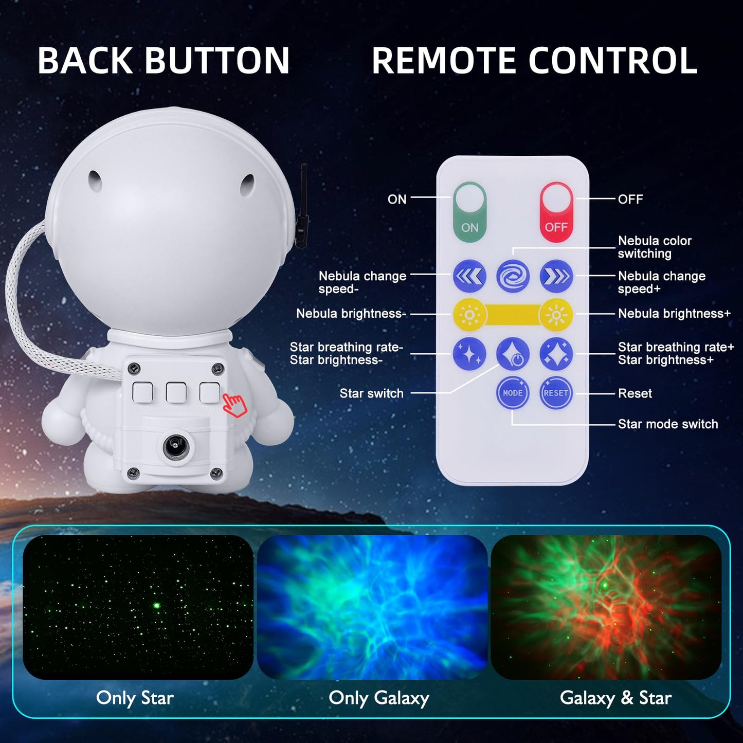 Astronaut Galaxy Projector with Nebula, Star Projector Ceiling LED Lamp with 8 Modes Astronaut Starry Night Light with Remote Gift for Kids Adults for Bedroom Christmas, Birthdays, Valentine's Day