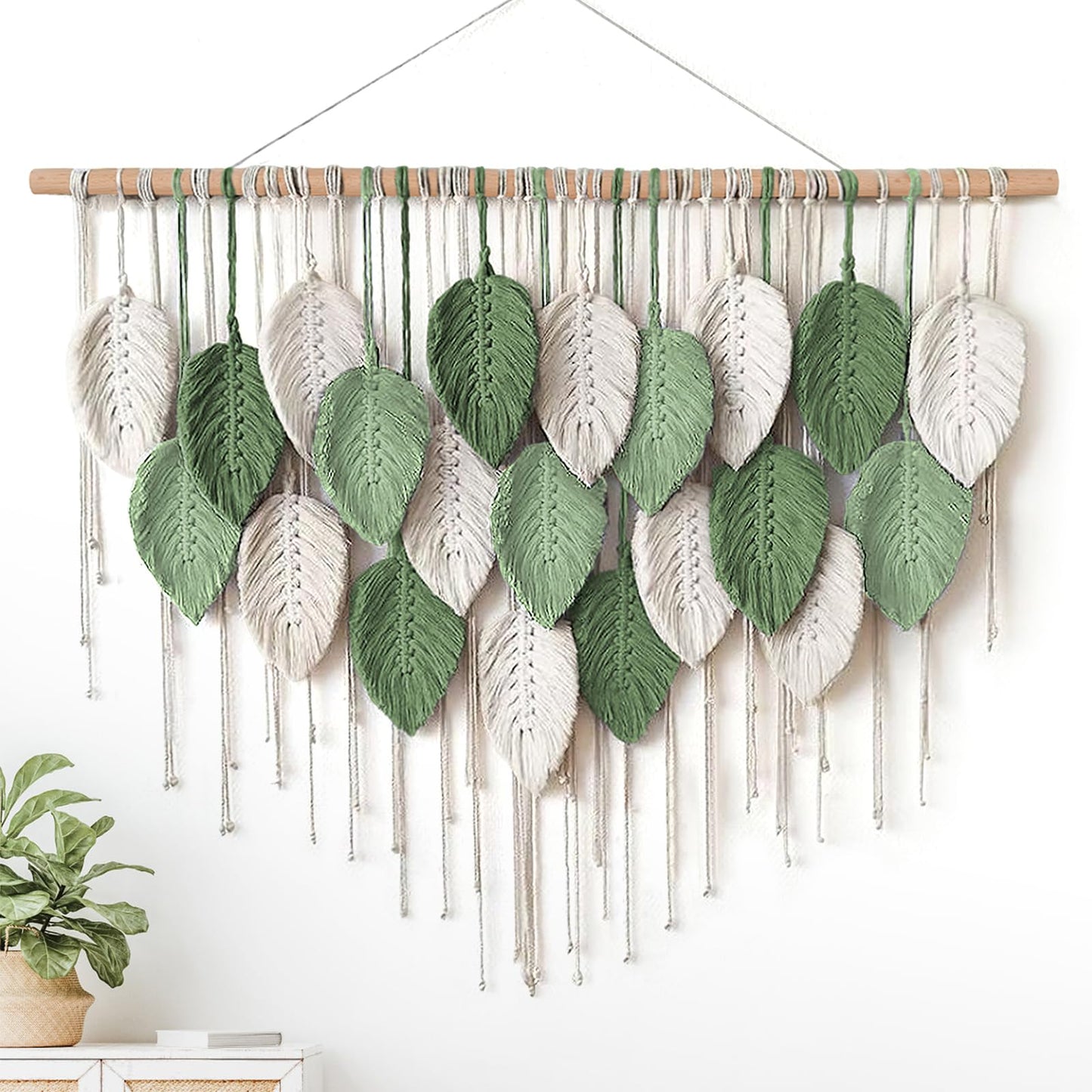 Weldomcor Large Macrame Wall Hanging, Boho Leaves Macrame Tapestry Wall Decor Handmade Woven Hanging Decor Chic Bohemian Wall Art Home Decoration for Bedroom Living Room Nursery Office 39"W x 29.5""L"