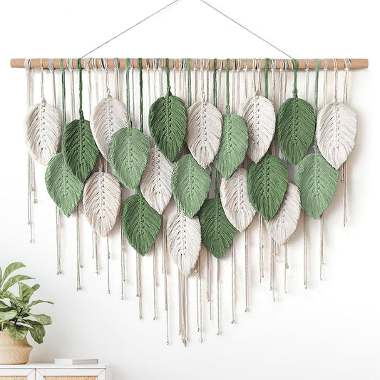 Weldomcor Large Macrame Wall Hanging, Boho Leaves Macrame Tapestry Wall Decor Handmade Woven Hanging Decor Chic Bohemian Wall Art Home Decoration for Bedroom Living Room Nursery Office 39"W x 29.5""L"