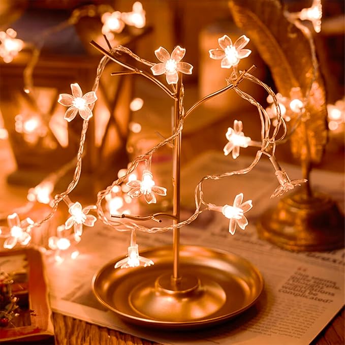 Decorative Flower String Lights Plug in for Bedroom, Connectable 33ft 100 LED Soft Cherry Blossom Fairy Light for Patio Room Dorm Wedding Party Christmas Tree Hanging Decorations, Warm White