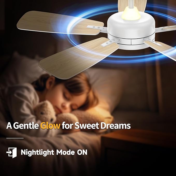 Roomratv Ceiling Fans with Lights,46 Inch,Remote Control,Night Light,Dimmable,Reversible,Noiseless,6 Speeds,Timer,White Modern Ceiling Fan for Living Room,Bedroom,Kitchens,Kis room,Outdoor Patio