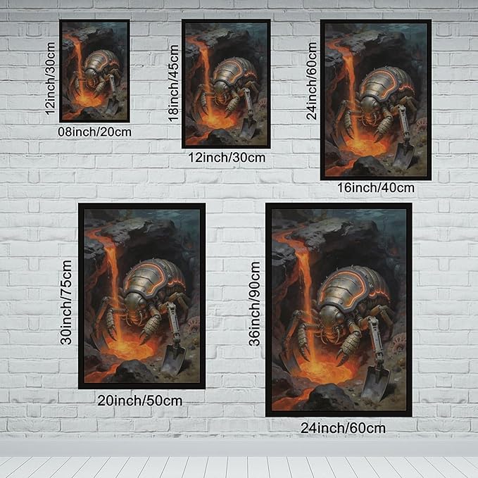 Framed Steampunk Mechanical Trilobite Wall Art - Volcanic Underwater Retro Poster for Garage Apartment Decor 12x18in
