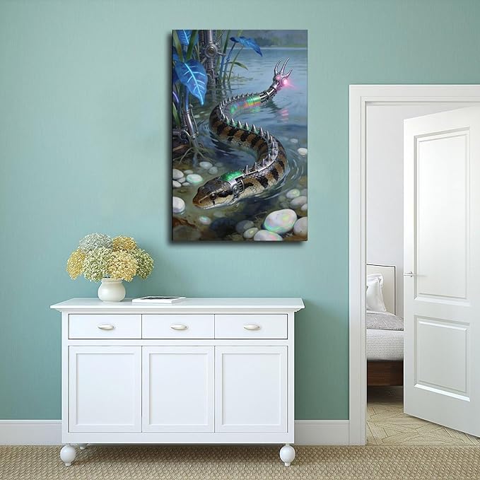 Framed Futuristic Nature Wall Art for Modern Living Room Creative Sci Fi Style Interior Decor 24x36inch(60x90cm)