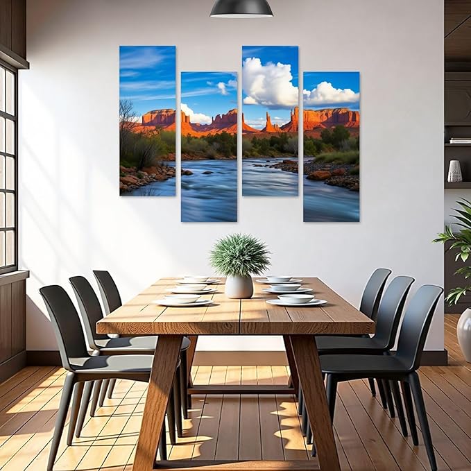 Canvas Wall Art Prints Pictures Cathedral Rock Sedona Framed Posters Modern Wall Painting Artwork Gift Home Decor for Living Room Ready to Hang 4 Panel