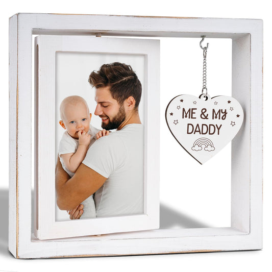 Nuowagify Me and My Daddy Picture Frame,New Dad Gift,Baby Gifts from Daddy,Room Decor Vintage Style,Baby Gender Neutral Rotating Photo Frame 4x6