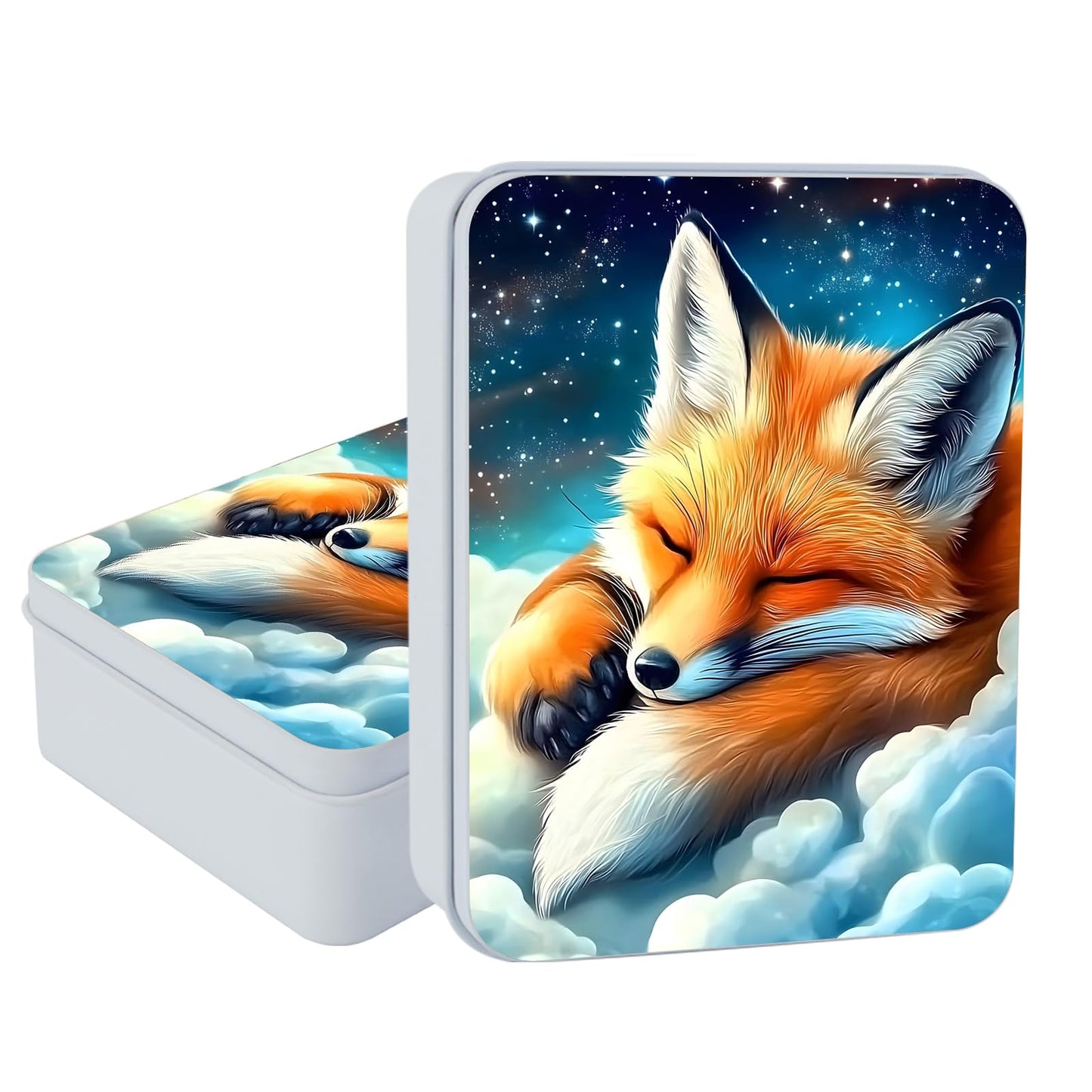 VOGDMKJG Small Metal Tins Box-4.7" x3.5""x1.6"" Rectangular Empty Storage Box With Lid Decorative Organizer Storage Tin Case For Office/Cookie/Candy/Jewelry/Photo/Letter Sleep Fox"