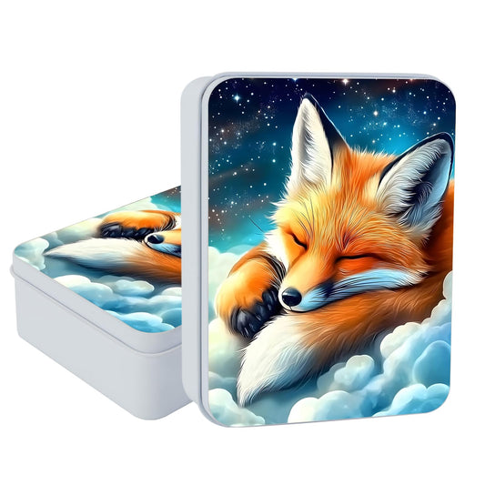 VOGDMKJG Small Metal Tins Box-4.7" x3.5""x1.6"" Rectangular Empty Storage Box With Lid Decorative Organizer Storage Tin Case For Office/Cookie/Candy/Jewelry/Photo/Letter Sleep Fox"