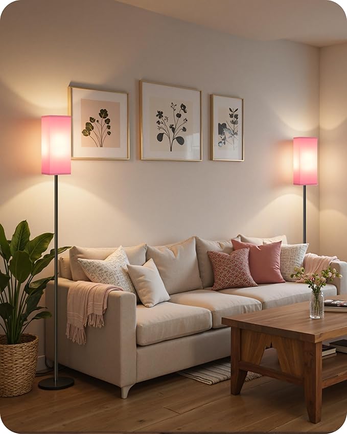 Set of 2 Floor Lamps for Living Room, Modern Tall Standing Lamps with Foot Switches, Bulb Not Included, 64.6'', for Living Room, Bedroom, Study, Kids Room, Pink and Black P07LDP205W1