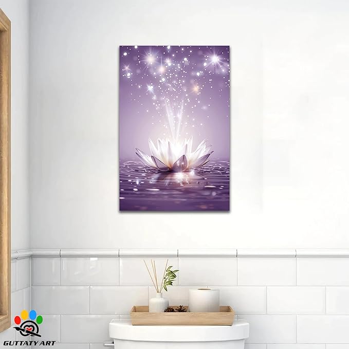 Zen Canvas Wall Art, White Lotus Flower Bloom in Water Picture, Zen Blue Flower Painting, Modern Framed Spiritual Home Artwork for Yoga Spa Meditation Spiritual Room Living Room Office 24x36 inch